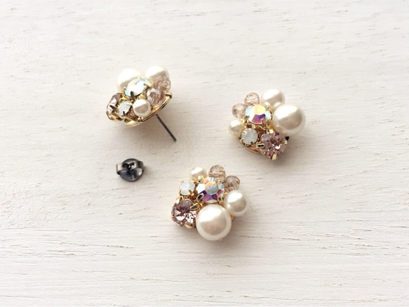 【金属アレルギー対応】Mix stone *Vintage pink / Pierce, Earrings 2枚目の画像