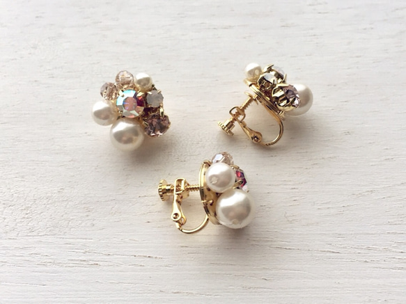 Mix stone *Vintage pink / Earrings 2枚目の画像