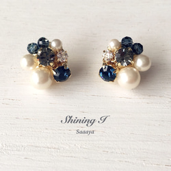 カラバリ豊富【金属アレルギー対応】Mix stone *Navy / Pierce 3枚目の画像