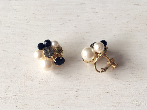 秋冬限定 ✧ Mix stone *Black / Pierce, Earrings 2枚目の画像