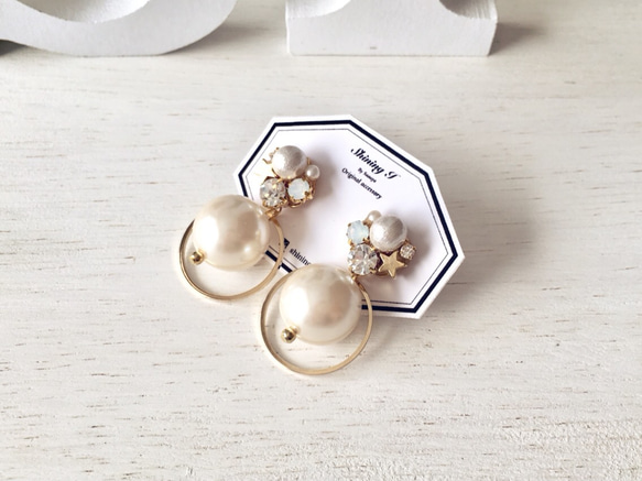 ⚫︎Sale : White night (リングパール) / Pierce, Earrings 4枚目の画像