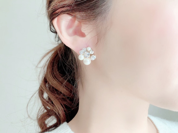 【金属アレルギー対応】Mix stone *Clear / Pierce, Earrings 1枚目の画像