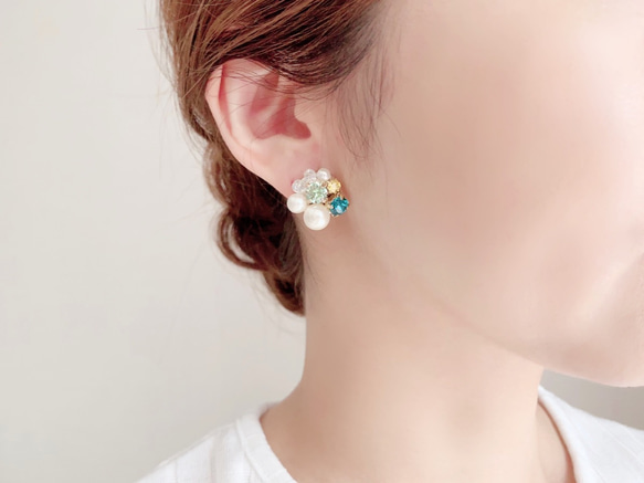 数量限定 ✧ Mix stone *Aqua blue / Pierce, Earrings 2枚目の画像