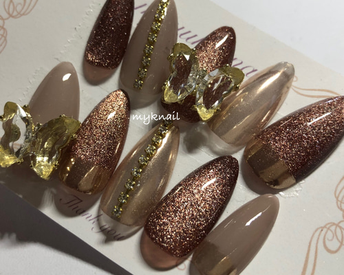 セレクトデザイン】ブラウンマグ×ラメ ネイルチップ セレクトデザイン