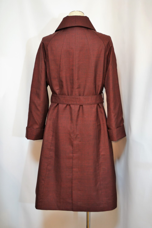 大島紬コート（５マルキ・チェコボタン）・持ち込み着物でのオーダー可・絹１００％ 2枚目の画像
