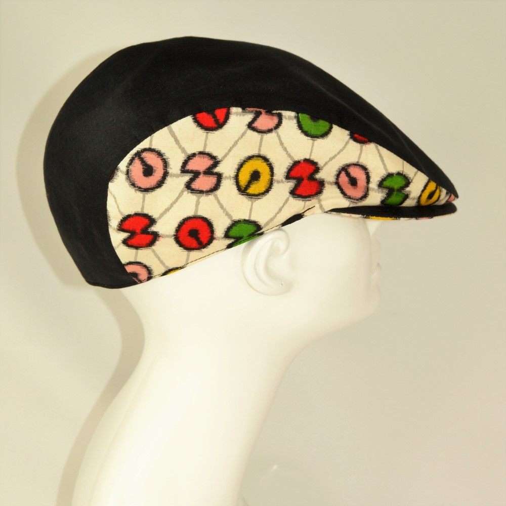 麻地×銘仙ハンチング（抽象柄　図形） 着物リメイク ●持ち込み生地でのオーダー可●