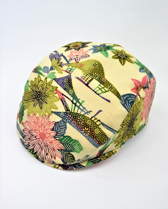 和風　着物リメイク額 型染め着物地ハンチング・菊模様 着物リメイク 和柄 送料無料