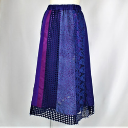 着物とレースのスカート：小花柄（紫･青紫）　着物リメイク　送料無料　1809s05 3枚目の画像