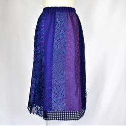 着物とレースのスカート：小花柄（紫･青紫）　着物リメイク　送料無料　1809s05 6枚目の画像