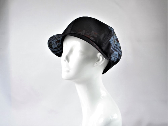 Murayama Oshima咖啡Casquette：靛藍花卉圖案和服Remake復古和服免費送貨1810c01 第3張的照片