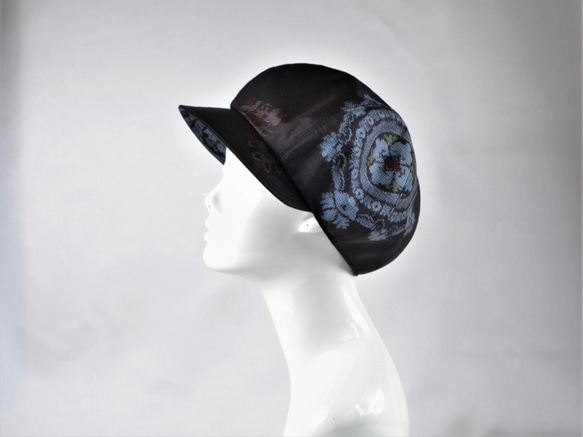 Murayama Oshima咖啡Casquette：靛藍花卉圖案和服Remake復古和服免費送貨1810c01 第4張的照片