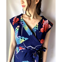 柚子浴衣kasukuru連衣裙・接受訂單：蝴蝶圖案，襯裡，和服重製，浴衣重製，國內免費送貨，1904y01 第2張的照片