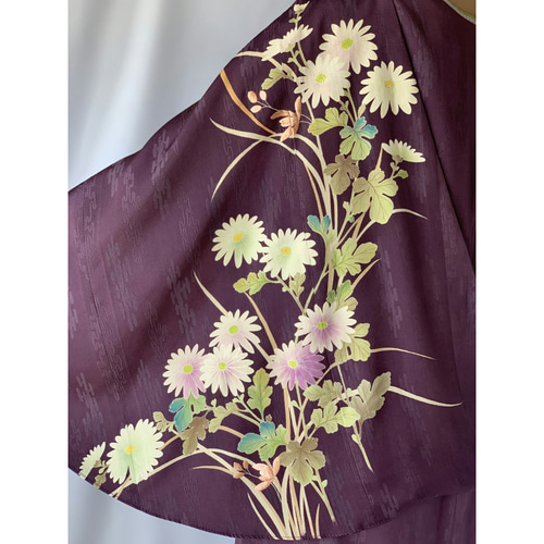 着物ケープワンピース:刺繍菊模様・オーダー可・訪問着・着物 着物ケープワンピース:刺繍菊模様・オーダー可・訪問着・着物