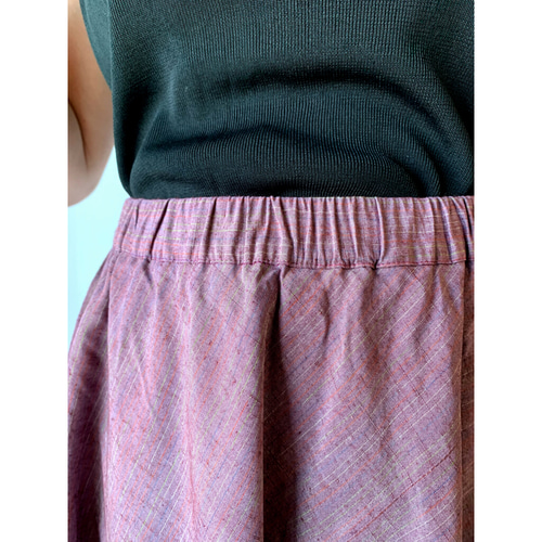 手織り紬イレギュラーヘムスカート：縞・ピンストライプ・着物リメイク 