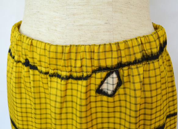 美森裙子：黃色，抽像圖案/可手洗，和服翻拍，2個工作日內發貨，國內包郵 第2張的照片