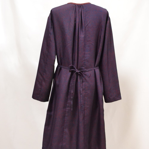 唐草模様シャツワンピース：ネイビー×ボルドー・ロングシャツ・着物