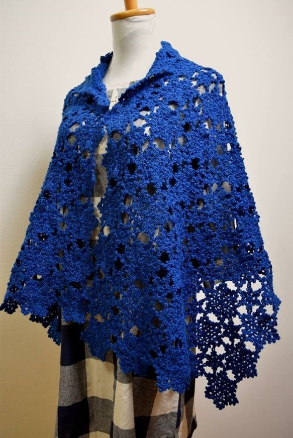 秋冬○雪の結晶モチーフ・ストール（青紺） ストール TOM屋 通販