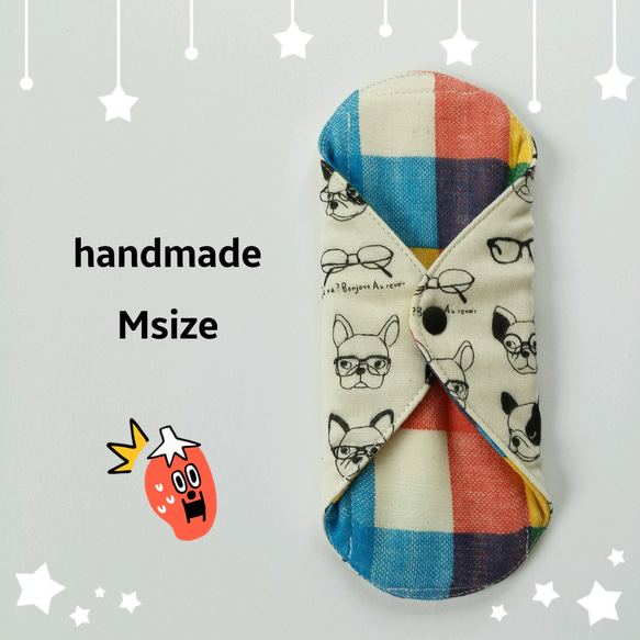 ▼再販△布ナプキン Msize メガネフレンチブルドッグ柄アイボリー 1枚目の画像