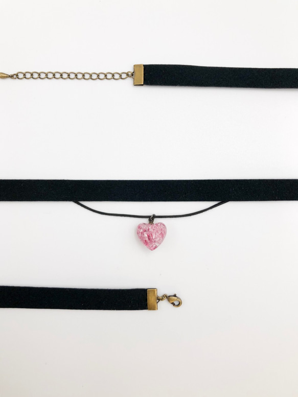 チョーカー ハートチャーム ♡ ピンク　coral pink choker　 2枚目の画像