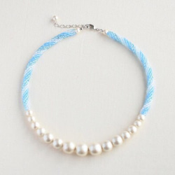 ★出售棉花的珍珠項鍊〜波〜藍 第2張的照片