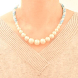 ★出售棉花的珍珠項鍊〜波〜藍 第3張的照片