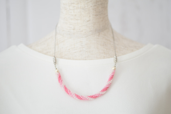 2way spiral necklace 【clear pink】 1枚目の画像