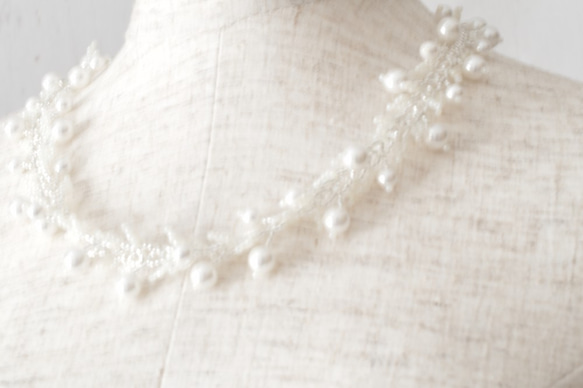 【免費送貨】珍珠葉項鍊（白色） 第2張的照片