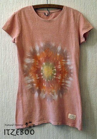 ヘンプ/オーガニックコットン　べんがらタイダイ　レディースMサイズ　幾何学kikagaku