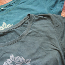草木染　バンブー/オーガニックコットンのTシャツ　　麻の葉　緑　レディースMサイズ 2枚目の画像