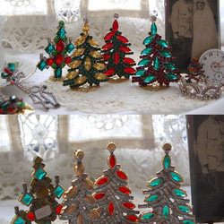 ヴィンテージチェコガラスのクリスマスツリー*リーフモチーフred 4枚目の画像