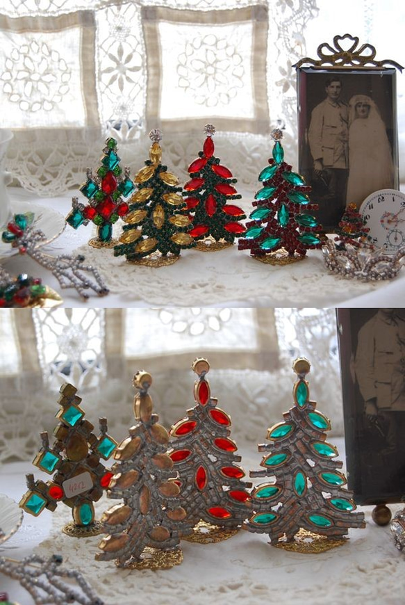 ヴィンテージチェコガラスのクリスマスツリー*リーフモチーフred 4枚目の画像