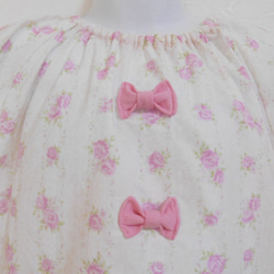 一点もの★110cm♪YUWAピンク系ストライプ花柄　リボン、ドットフリル　半袖スモック  入園 入学 女の子 3枚目の画像