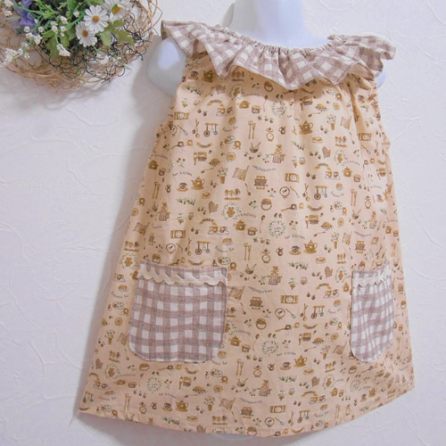 ハンドメイドスモック 110 ribbon &Stripe 幼稚園 スモック 女の子