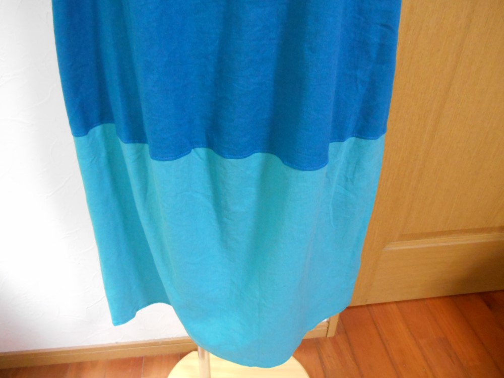 送料無料　コットンリネン　コクーンワンピース　ブルー系　Lサイズ