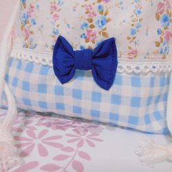 コップ袋　ブルー系ストライプ花柄　チェック　リボン付き  入園 入学  女の子 2枚目の画像