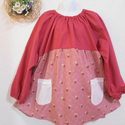 130cm  yuwa生地ピンク系花柄　ドットポケット　スモック  入園 入学  女の子 1枚目の画像