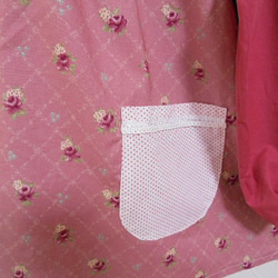 130cm  yuwa生地ピンク系花柄　ドットポケット　スモック  入園 入学  女の子 4枚目の画像