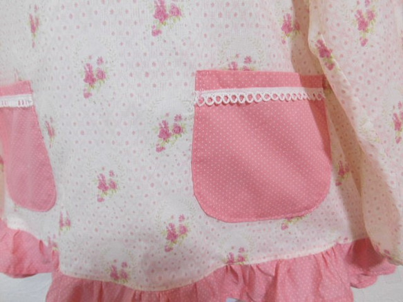 一点もの★120cm yuwa生地ピンク系かわいい花柄　リボン、フリル　スモック  入園 入学  女の子 4枚目の画像