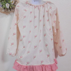 一点もの★120cm yuwa生地ピンク系かわいい花柄　リボン、フリル　スモック  入園 入学  女の子 5枚目の画像