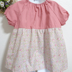 一点もの　100cm yuwa花柄生地　ピンク系　ドット　半袖スモック　入園　入学　女の子 5枚目の画像