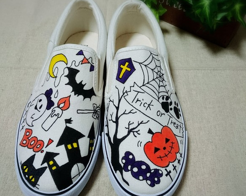 再販☆落書き風ペイントシューズ〜ハロウィンVer.〜 スリッポン