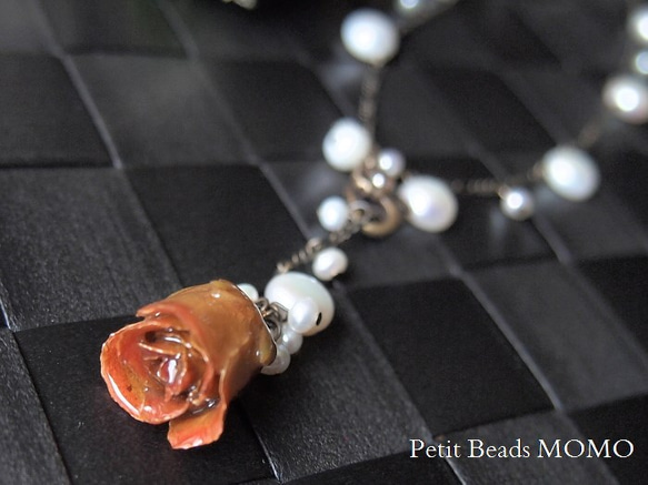 「Creema限定」願いが叶う？麗しの～*本物の薔薇＆淡水真珠～ステーションネックレス～１点物 1枚目の画像