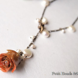 「Creema限定」願いが叶う？麗しの～*本物の薔薇＆淡水真珠～ステーションネックレス～１点物 2枚目の画像