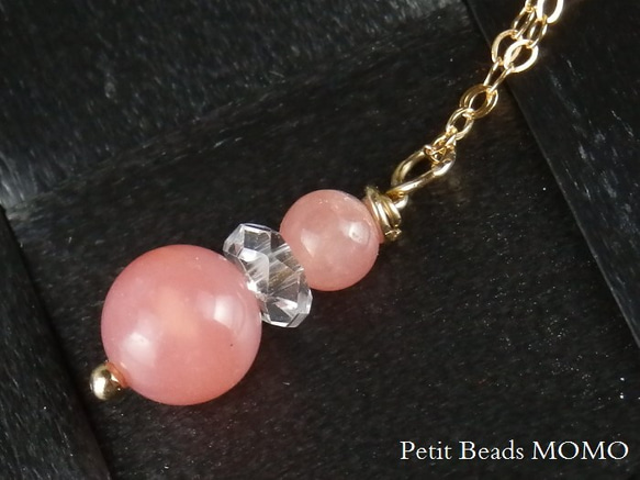 願いががう？１０月誕生石*こっくり甘色ピンクオパール＆愛と情熱のインカローズ＆水晶～14KGFチェーンネックレス 1枚目の画像