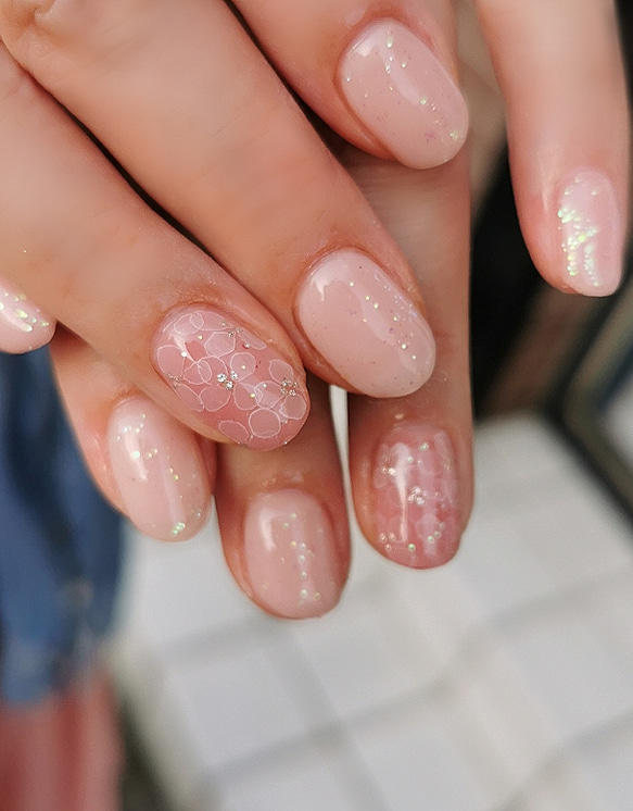 落ち着きカラーのたらしこみフラワーネイルチップ/ブライダル/結婚式  