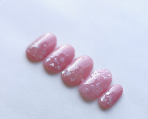 フラワーネイルチップ/シェル埋め込み桜ネイルネイルチップ