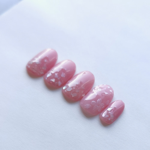 フラワーネイルチップ/シェル埋め込み桜ネイルネイルチップ