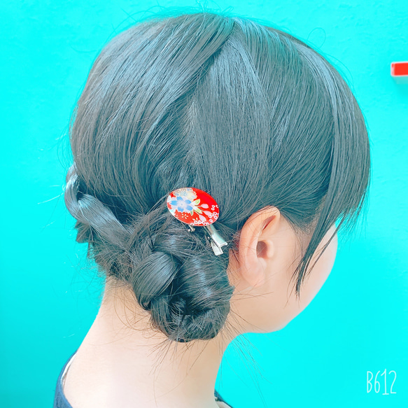 ❁⃘友禅和紙のヘアクリップ（碧）❁⃘ブローチにも 和装 プレゼント ヘアアクセサリー 卒業式 送料無料 ラッピング無料 4枚目の画像