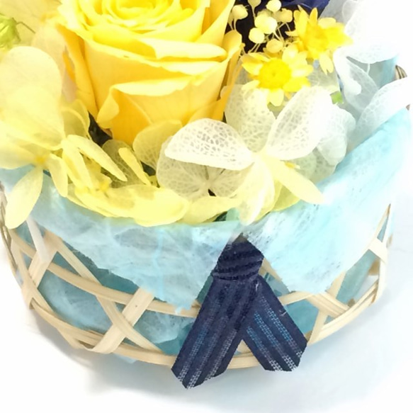 プリザーブドフラワー　　flower mini basket（blue) 2枚目の画像