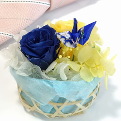 プリザーブドフラワー　　flower mini basket（blue) 3枚目の画像